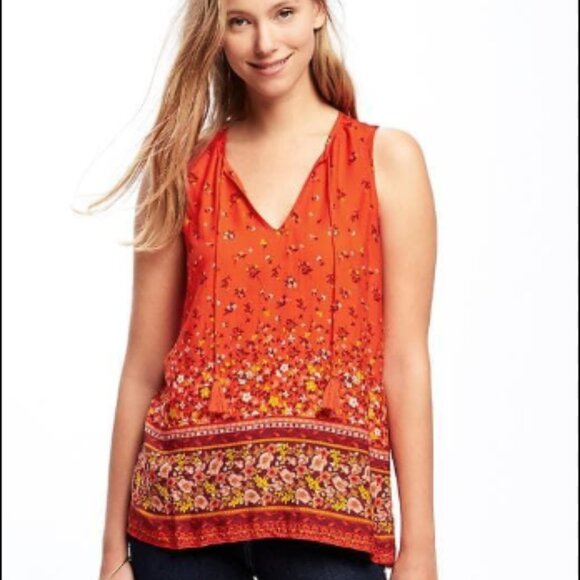 Old Navy boho sleeveless orange blouse with tassels - Picture 1 of 12